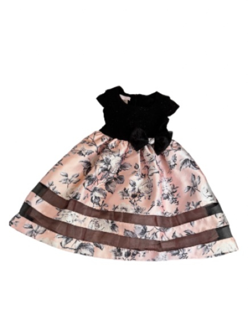Bonnie Jean Black Shimmering Bodice Pink Floral Full-Skirt Party Dress 5T